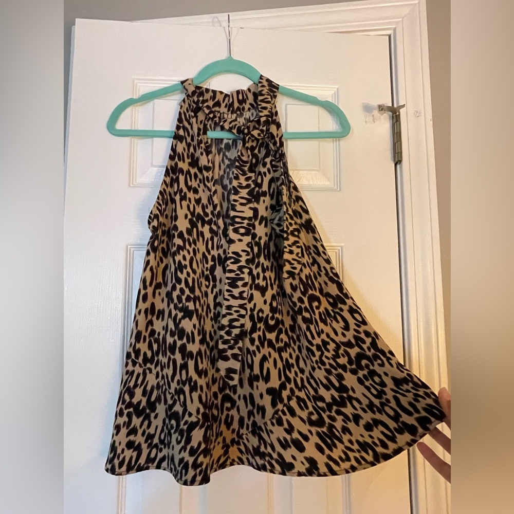 Tyche Leopard Print Halter Blouse in Tan and Black